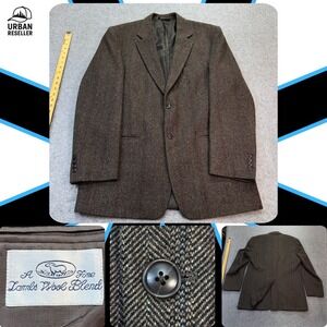 Cricketeer Men's 42L Brown Herringbone Lambs Wool‎ Sport Coat Blazer Jacket